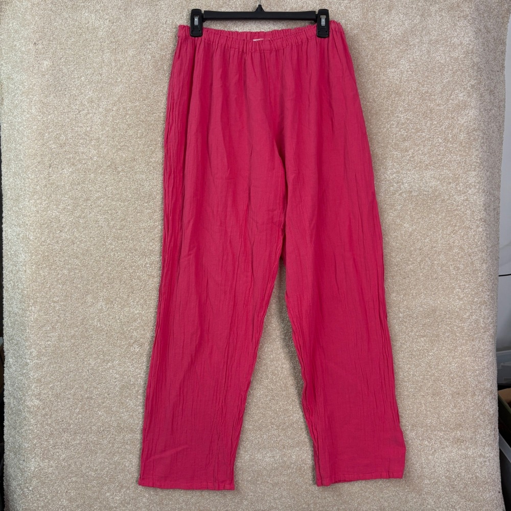 OH MY GAUZE! Pants Size 2 Women's L/XL Pink Crinkle Cotton Lagenlook